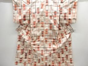 アンティーク　光悦垣に絣柄織出し手織り紬単衣着物